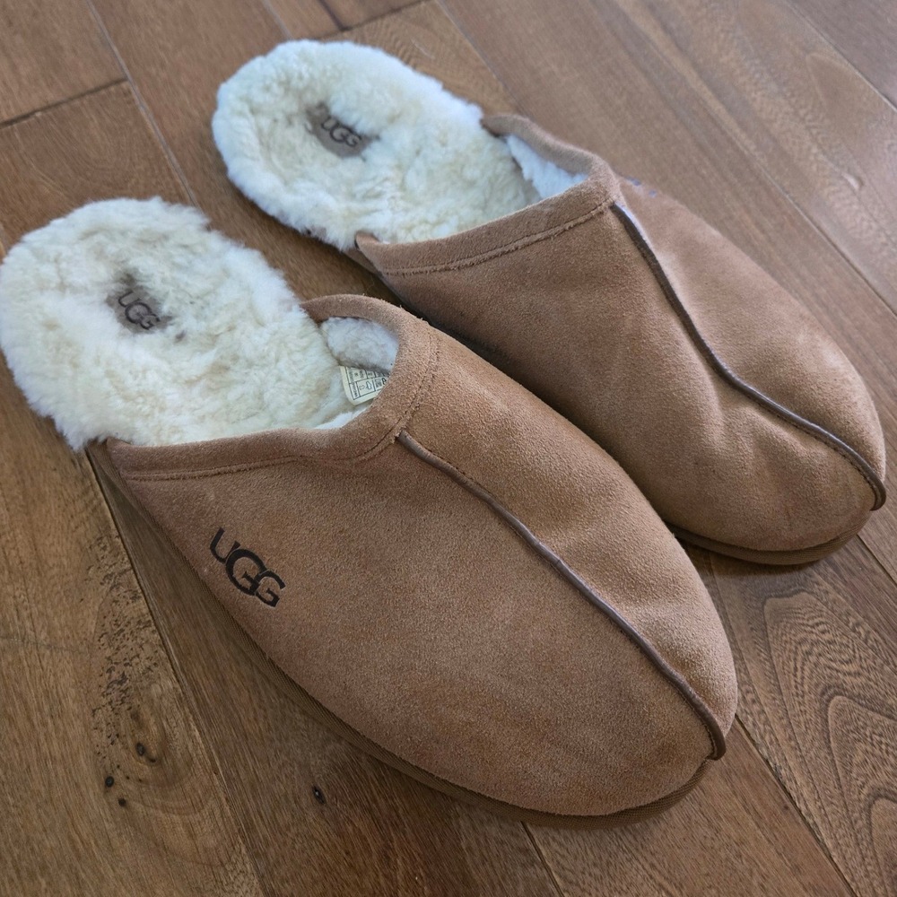 UGG Scuff Suede Slippers Chestnut Brown Wool Lined House Shoes 1101111 Mens 14